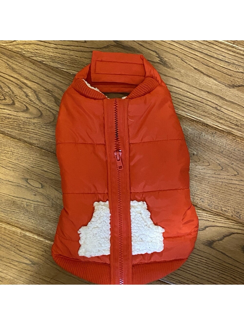 Dog Winter Puffer Coat-Vest Small Red White Faux Fur Zipper